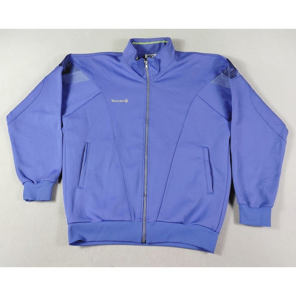Vintage ASICS Track Jacket Mens Large Purple Recorder Full Zip Japan 80s Active